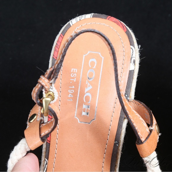 New Coach Catolina Women Brown Peep Toe Slingback Espadrilles Sz 8   4” Platform - Picture 3 of 7